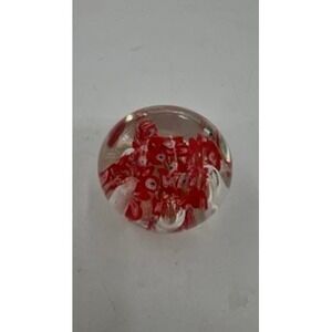 Vintage Murano Style Red Millefiori Art Glass Paperweight Orb Decorative 2.5"